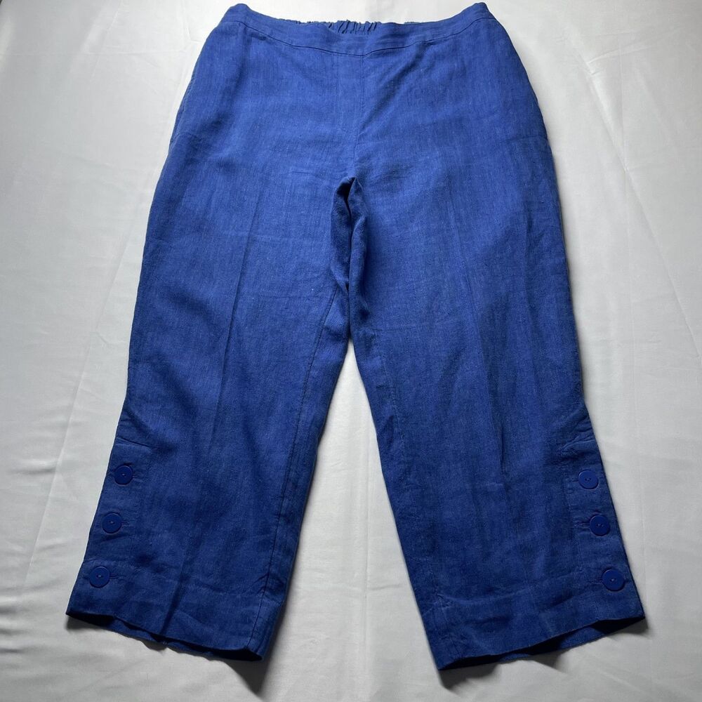 Chico's Cropped Wide Leg Linen Pants Blue Pull On Women's Size 1.5, US 10-(dp)